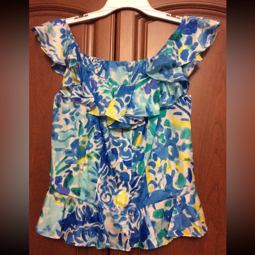 Ralph Lauren Silk Floral Ruffle Top Blouse